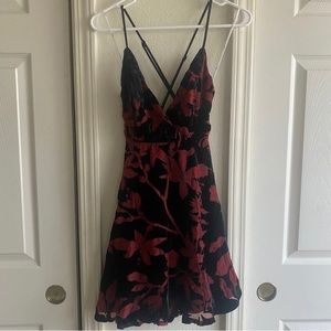 So Social Black Red Burnout Velvet Floral Skater Dress